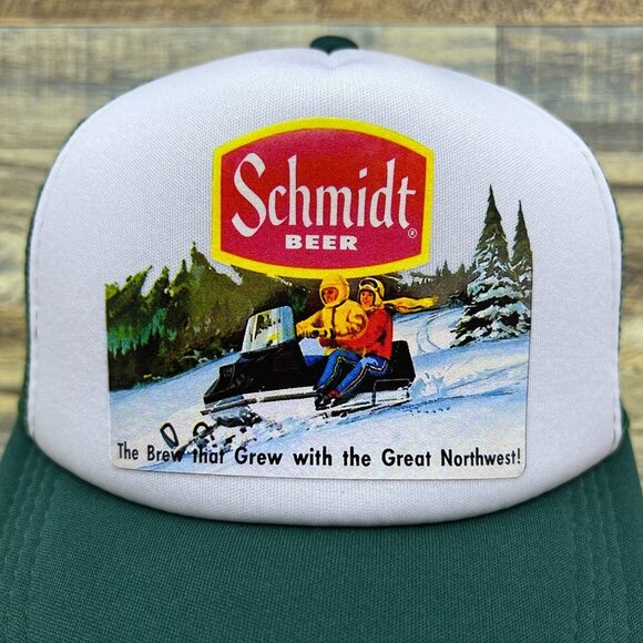 Defunct Schmidt Beer Unisex Trucker Hat Snowmobile 70s Ad Baseball Cap - Picture 3 of 8